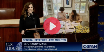 On 4/29/2022, Rep. Mace speaking on the house floor to honor two young constituents who are working to raise money to help those in Ukraine