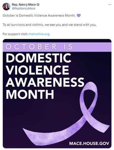 Congresswoman Nancy Mace October is Domestic Violence Awareness Month 