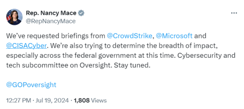 Statement Congresswoman Nancy Mace on Cybersecurity