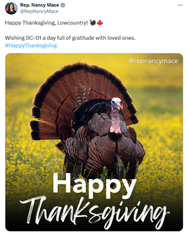 Congresswoman Nancy Mace Thanksgiving 2024