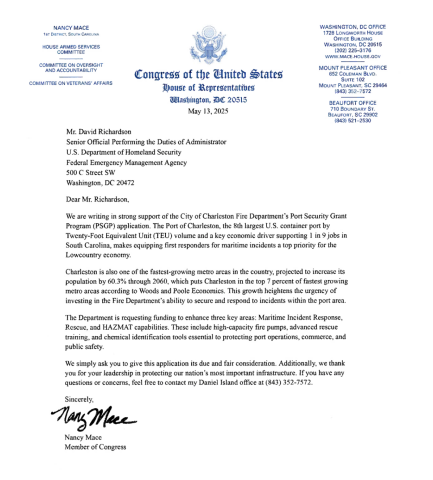 letter of support charleston fire