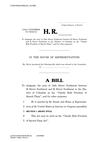 Charlie Kirk Plaza Bill