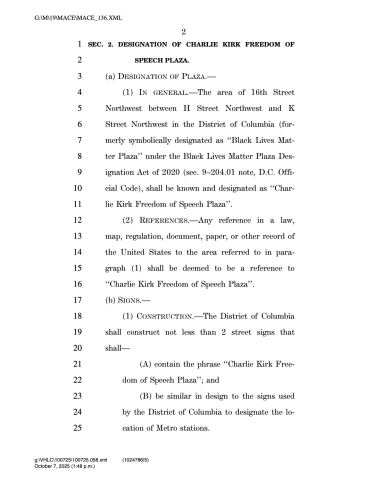 Charlie Kirk Plaza Bill