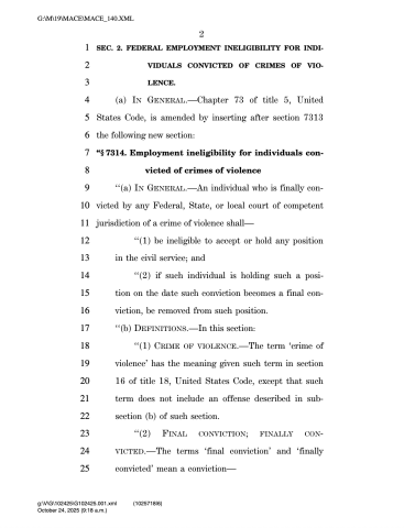 No Violent Criminals in the Federal Workforce Act