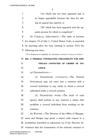 No Violent Criminals in the Federal Workforce Act