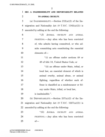 illegal alien animal bill