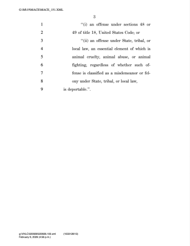 illegal alien animal bill